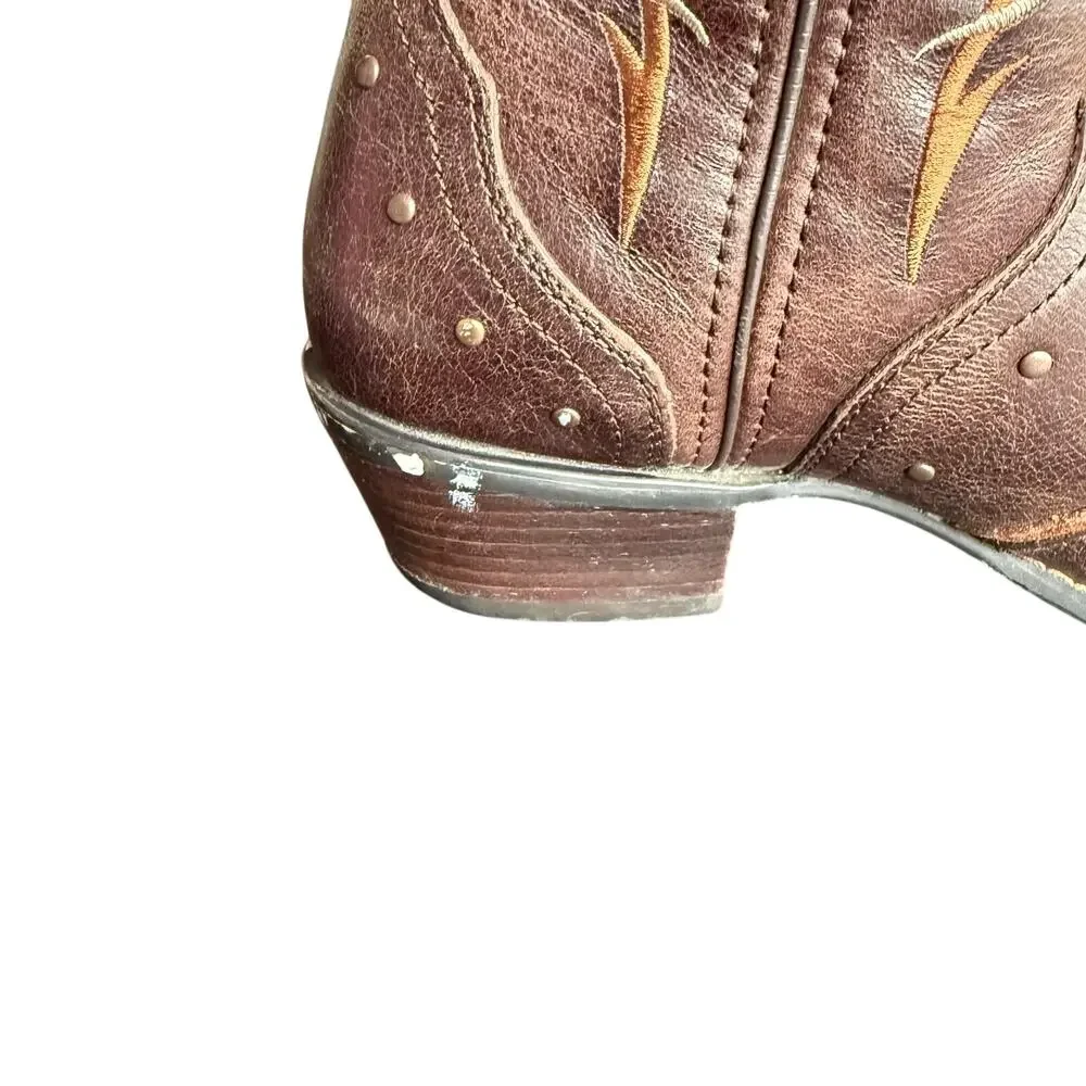 Durango Crush Cowboy Boots Women’s Brown Leather Embroidered‎ w/ Cross 13” - 9.5